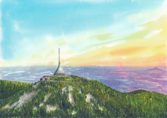 Západ slunce za Ještědem, A4, 2025-01-20