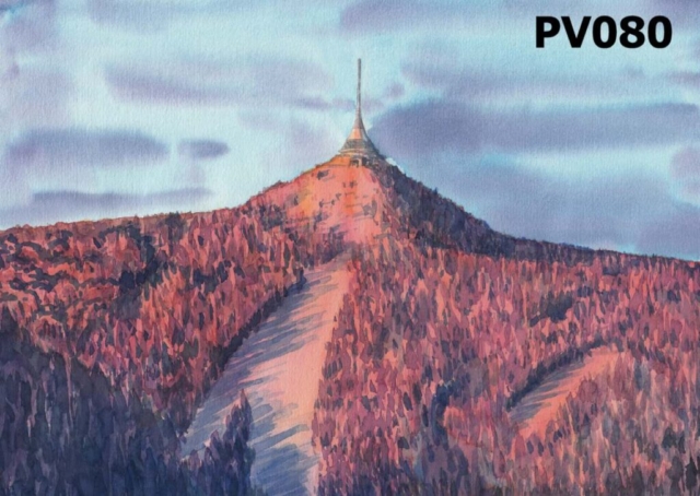 PV080, Ještěd, akvarel, formát A6 (tuhle pohlednici koupíte pouze na eshopu: www.lapapera.cz)