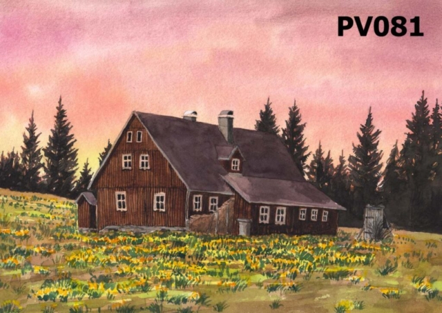 PV081, Hnojový dům, Jizerka, akvarel, formát A6 (tuhle pohlednici koupíte pouze na eshopu: www.lapapera.cz)